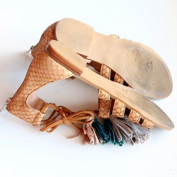 Steve Madden Monrowe Tan Leather Ankle Tie Tassel Gladiator Sandals Summer Shoes - Picture 13 of 15